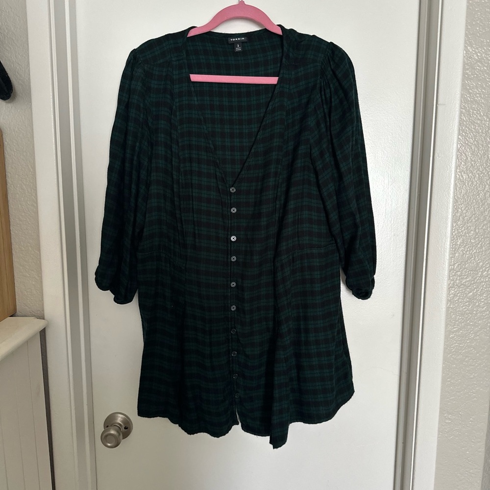 Torrid Green and Black Plaid Top